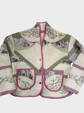 Handmade Floral Quilted Jacket Made from a Vintage Patchwork Quilt - Size Medium